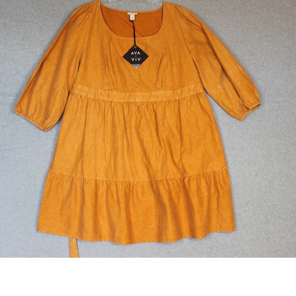 Ava‎ & Viv Tiered Dress Copper Casual Puff Sleeve Square Neck Size X - Picture 1 of 8